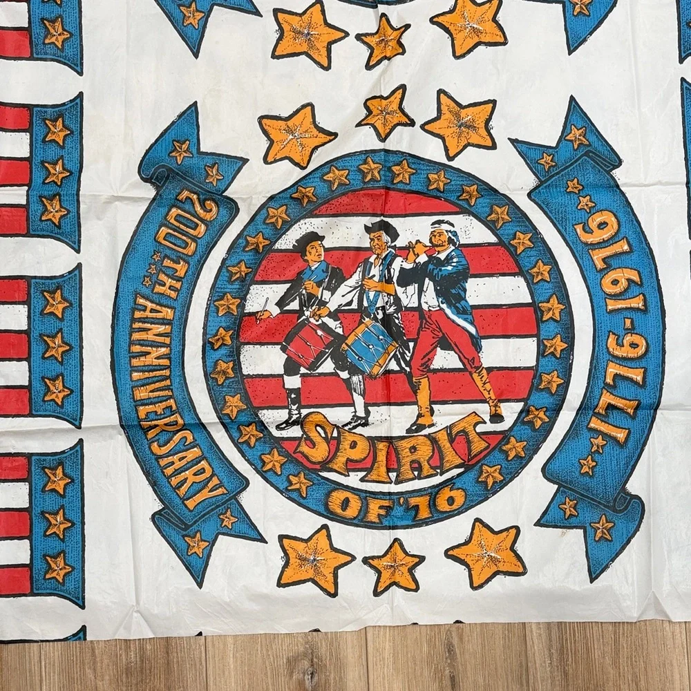 Vintage Bicentennial Celebration Washable Plastic Tablecloth 76 x 42